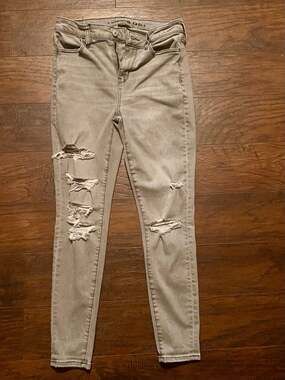 American Eagle Next Level Stretch Distressed Skinny Jeggings Size 4 Short Taupe